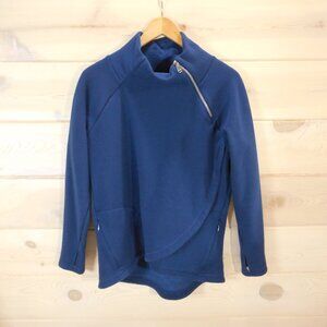 Athleta Women's size M Cozy Karma Asymmetric Pullover Sweatshirt Navy Blue Zip